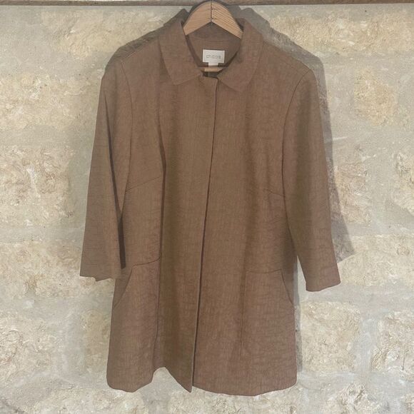 Chico’s Mid Length Jacket Dark Tan Size Chicos 1 Size 8 - 10 - Picture 4 of 9